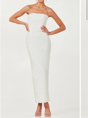 HELSI Leslie Sequin Strapless Gown Dress White